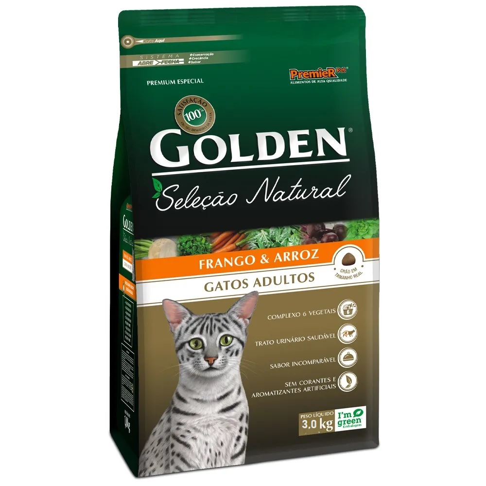 Golden Gatos Seleção Natural Frango e Arroz Adulto 3 kg Golden Gatos Seleção Natural Frango e Arroz Adulto 3 kg