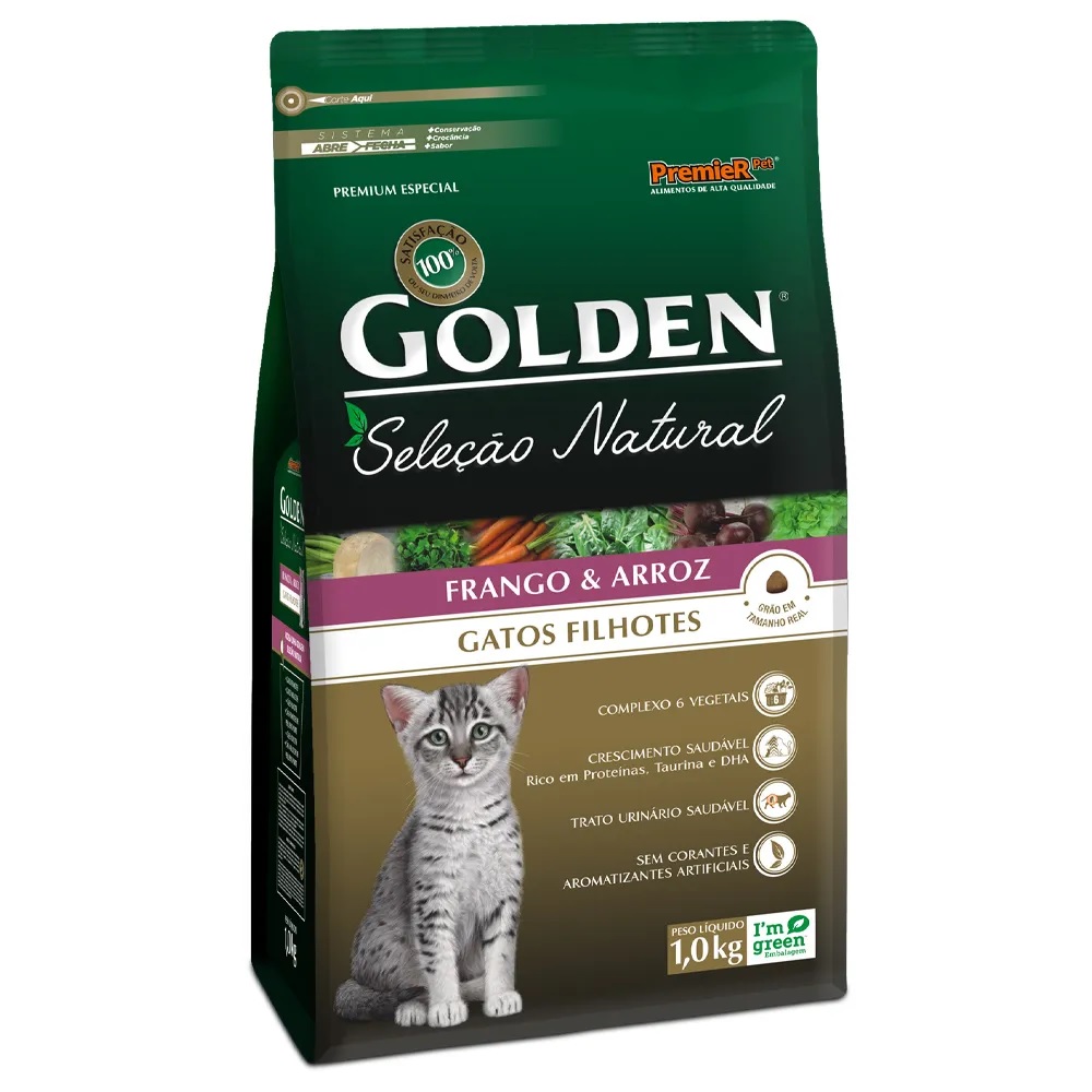 Golden Gatos Seleção Natural Frango e Arroz Filhotes 1 kg Golden Gatos Seleção Natural Frango e Arroz Filhotes 1 kg