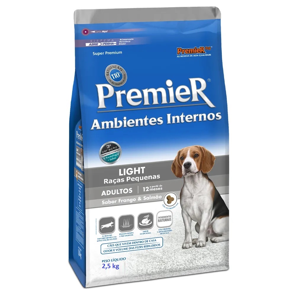 Premier Ambientes Internos Light Raças Pequenas Adultos 2,5 kg Premier Ambientes Internos Light Raças Pequenas Adultos 2,5 kg