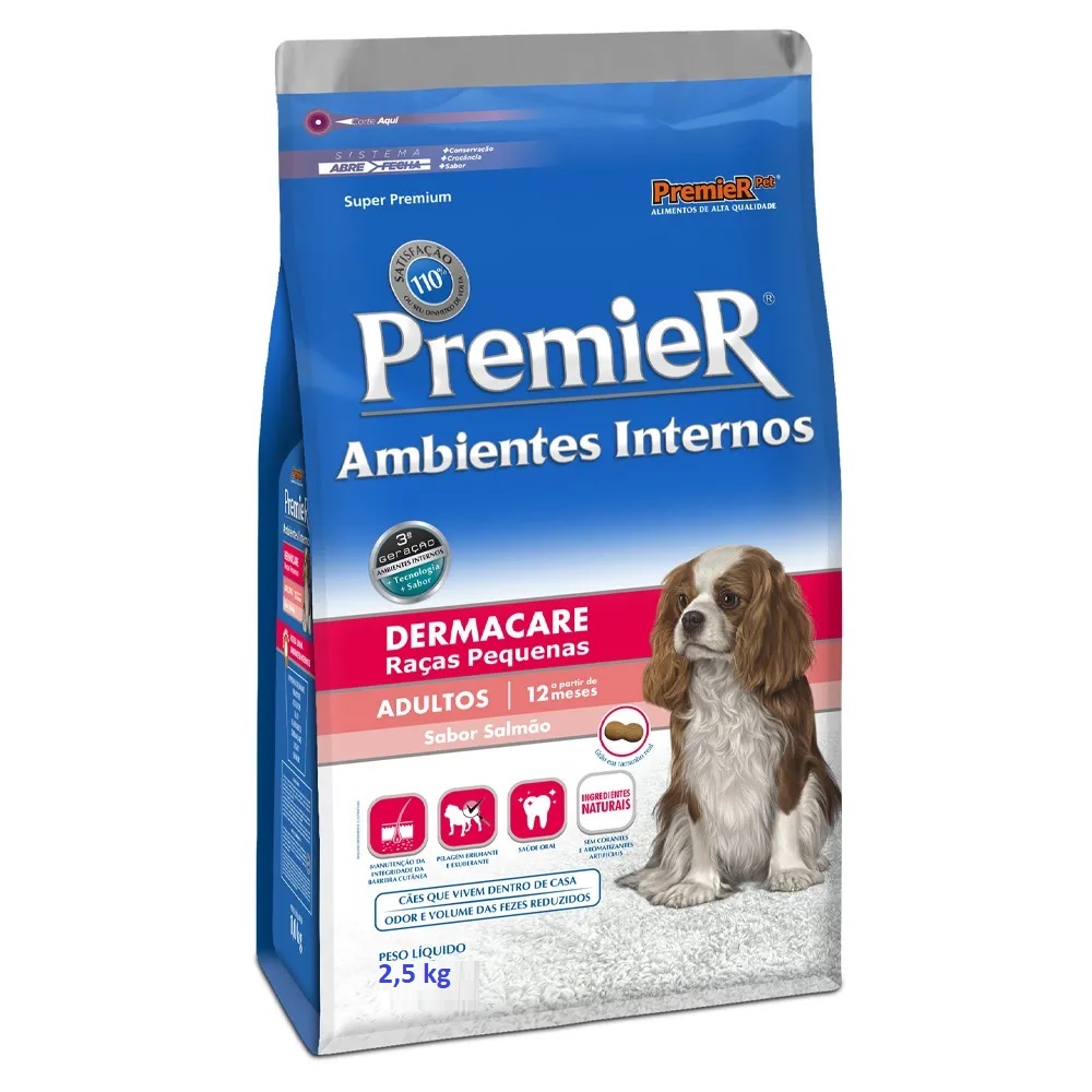 Premier Ambientes Internos Dermacare Raças Pequenas Adultos 2,5 kg Premier Ambientes Internos Dermacare Raças Pequenas Adultos 2,5 kg