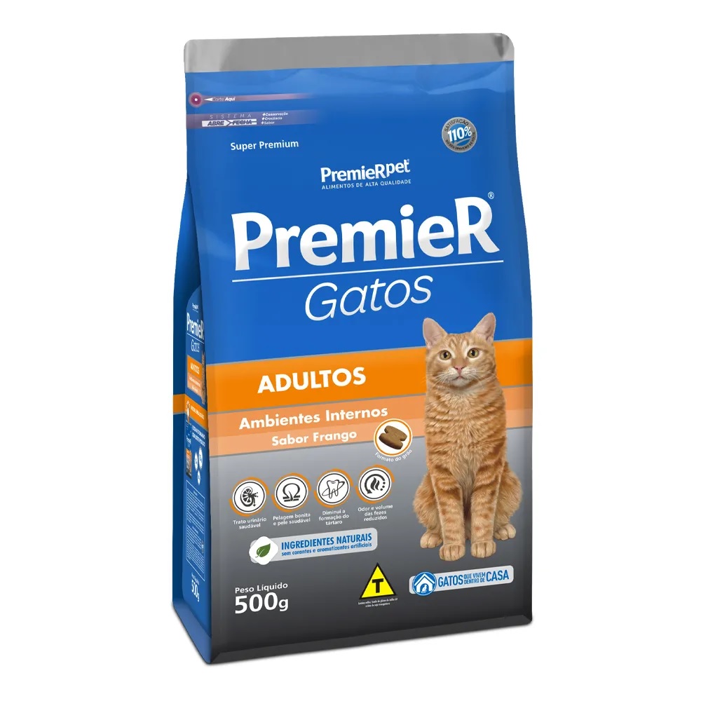 Premier Gatos Adultos Ambientes Internos Frango 500 g Premier Gatos Adultos Ambientes Internos Frango 500 g