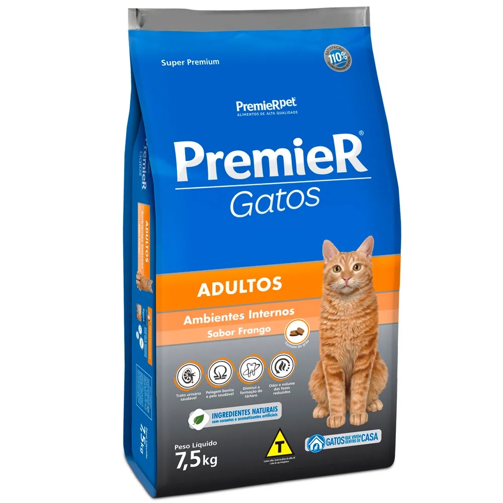 Premier Gatos Adultos Ambientes Internos Frango 7,5 kg Premier Gatos Adultos Ambientes Internos Frango 7,5 kg