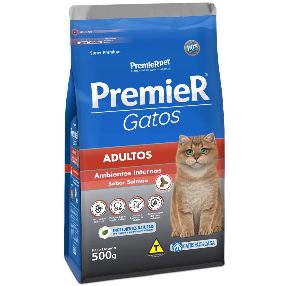 Premier Gatos Adultos Ambientes Internos Salmão 500 g Premier Gatos Adultos Ambientes Internos Salmão 500 g