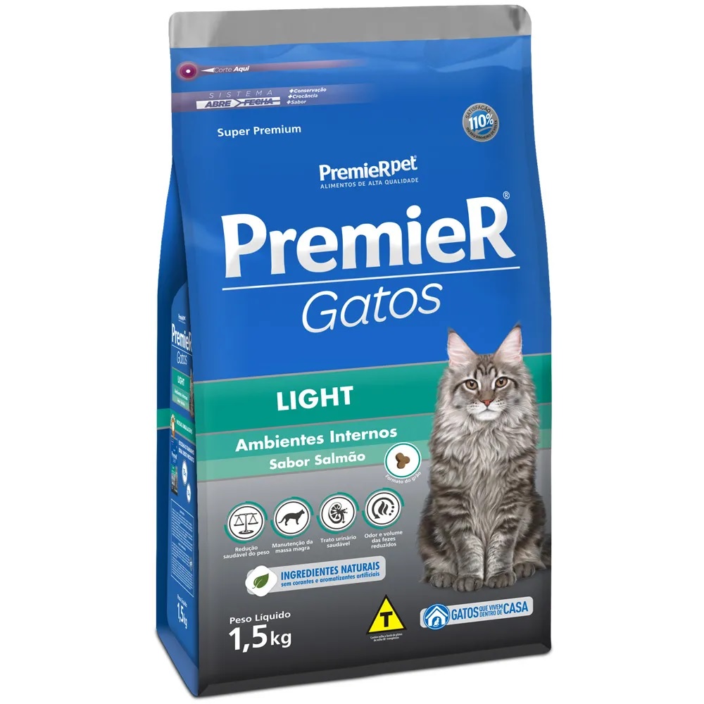 Premier Gatos Light Ambientes Internos Salmão 1,5 kg Premier Gatos Light Ambientes Internos Salmão 1,5 kg