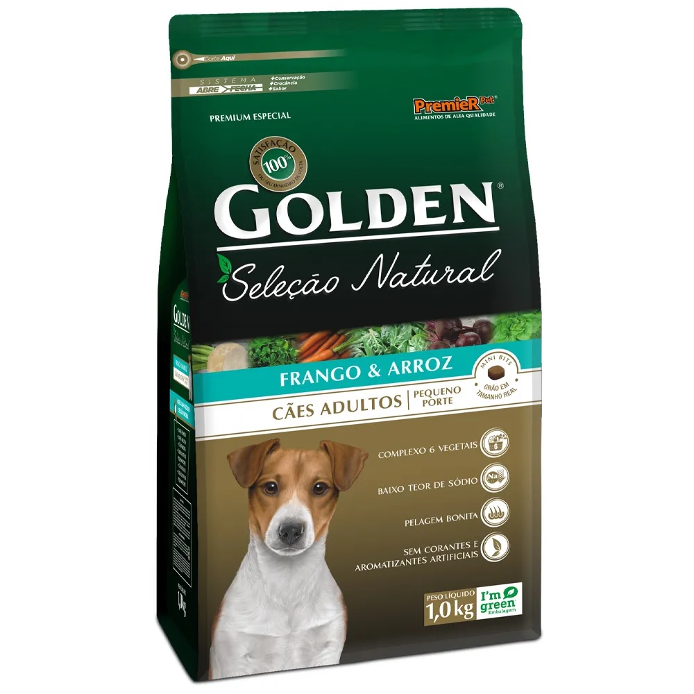 Golden Seleção Natural Frango e Arroz Adultos Mini Bits 1 kg Golden Seleção Natural Frango e Arroz Adultos Mini Bits 1 kg