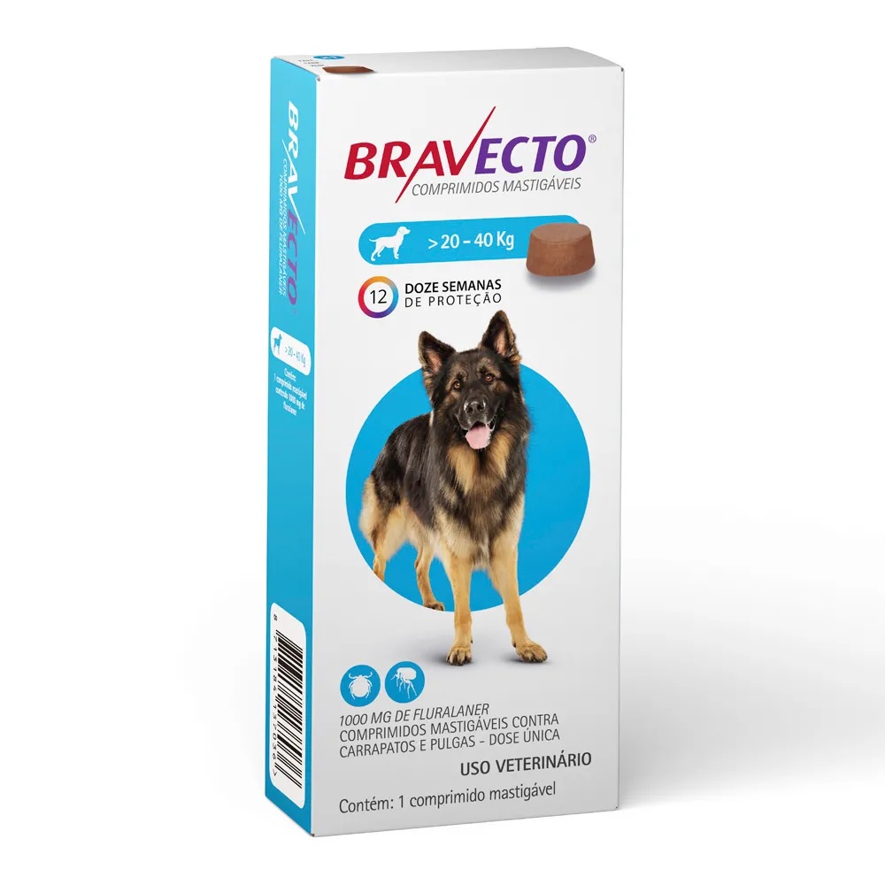 Bravecto Oral 1000mg cães 20 a 40kg Bravecto Oral 1000mg cães 20 a 40kg