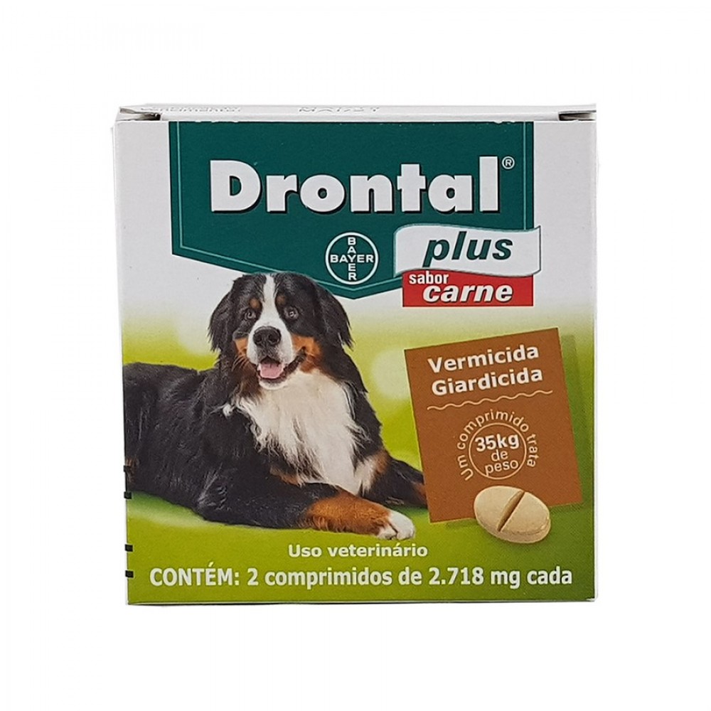 Drontal Plus Carne Vermífugo Cães Até 35 kg Cx 2 Comp