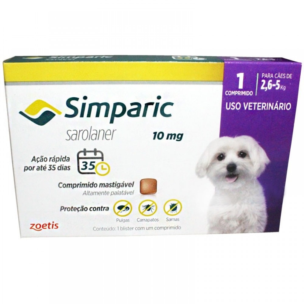 Simparic 10 mg Antipulgas Cães 2,6 a 5 kg  Simparic 10 mg Antipulgas Cães 2,6 a 5 kg