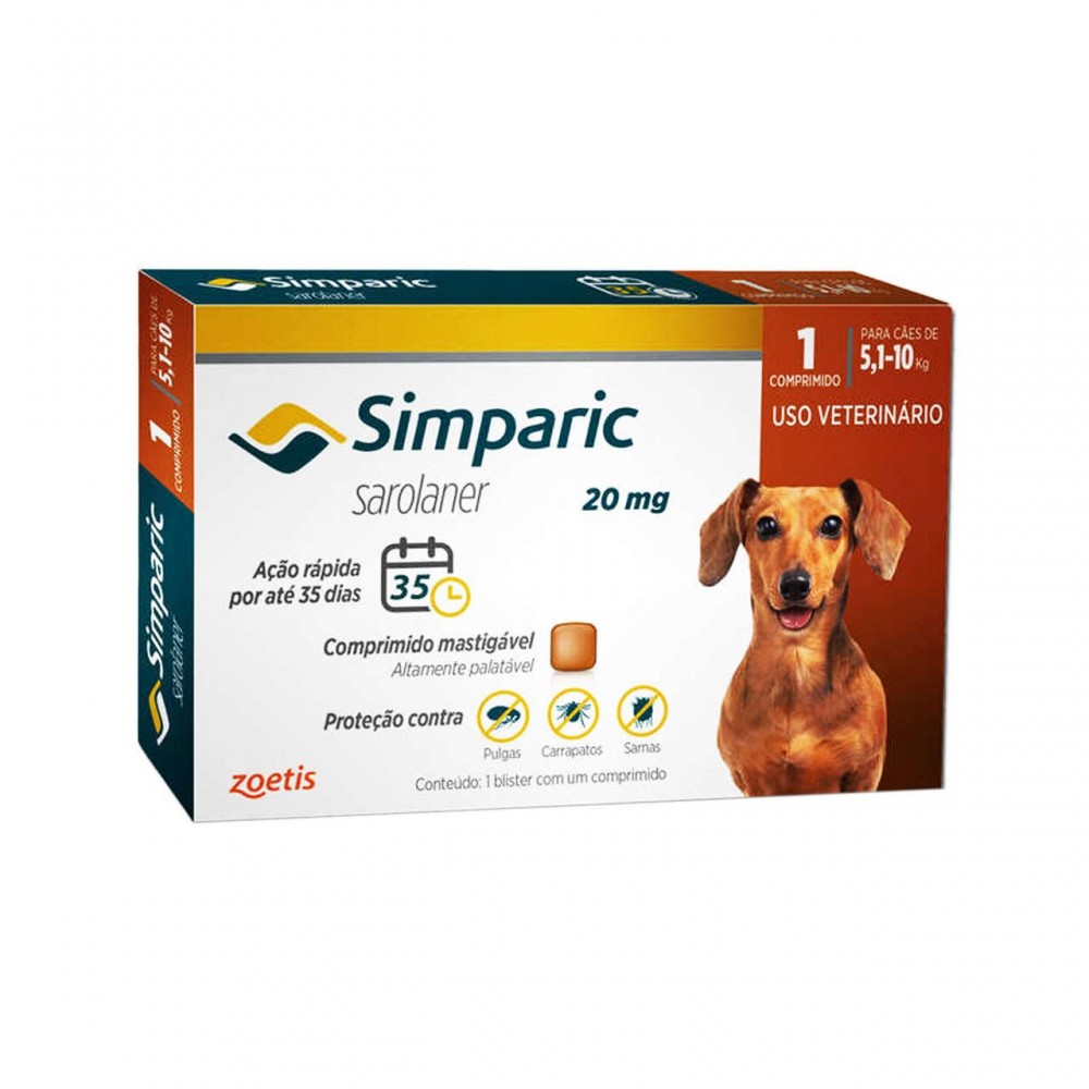 Simparic 20 mg Antipulgas Cães 5,1 a 10 kg Simparic 20 mg Antipulgas Cães 5,1 a 10 kg