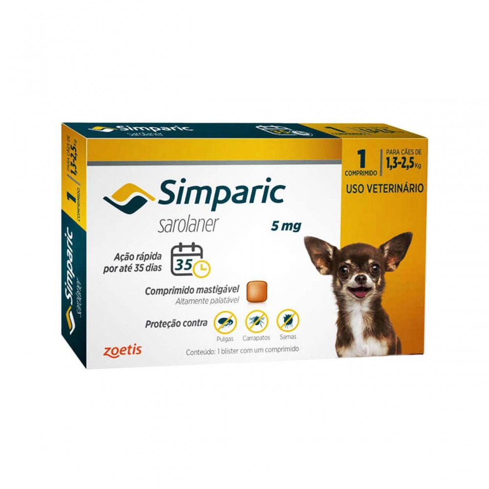 Simparic 5 mg Antipulgas Cães 1,3 a 2,5 kg Simparic 5 mg Antipulgas Cães 1,3 a 2,5 kg