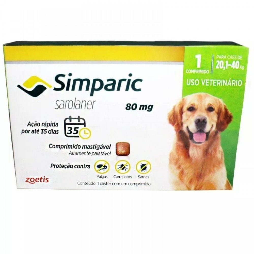 Simparic 80 mg Antipulgas Cães 20,1 a 40 kg Simparic 80 mg Antipulgas Cães 20,1 a 40 kg