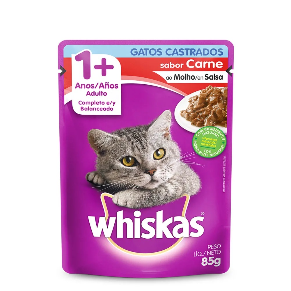 Whiskas Sachê Carne Ao Molho Adultos Castrados 85 g Whiskas Sachê Carne Ao Molho Adultos Castrados 85 g